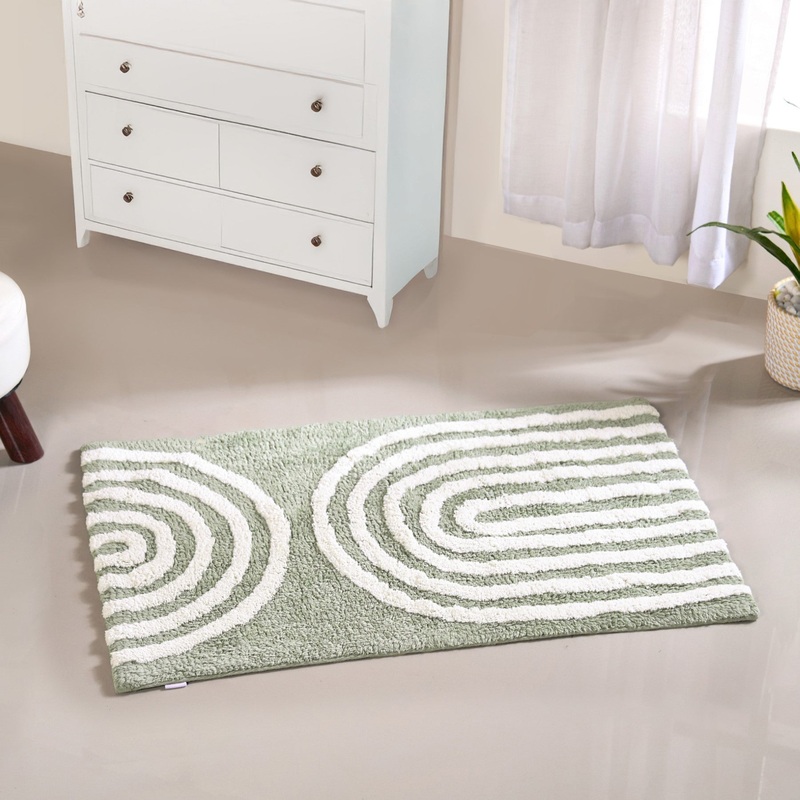 Sage Green Tufted Cotton Anti Slip Floor Mat 82x52cm