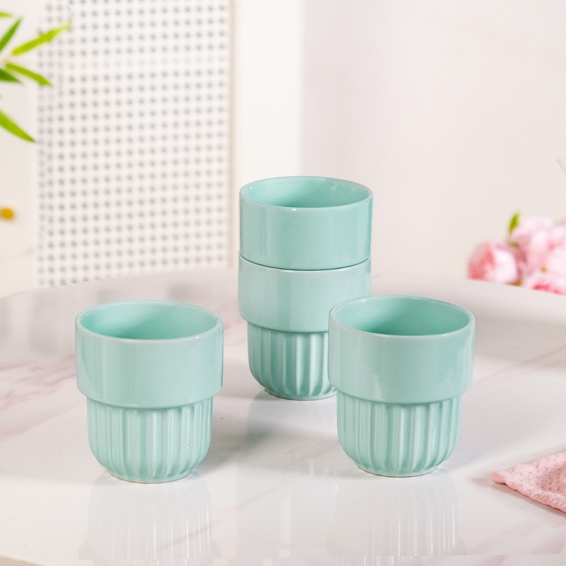 Snugsy Mint Blue Stackable Ceramic Cup Set Of 4 280ml