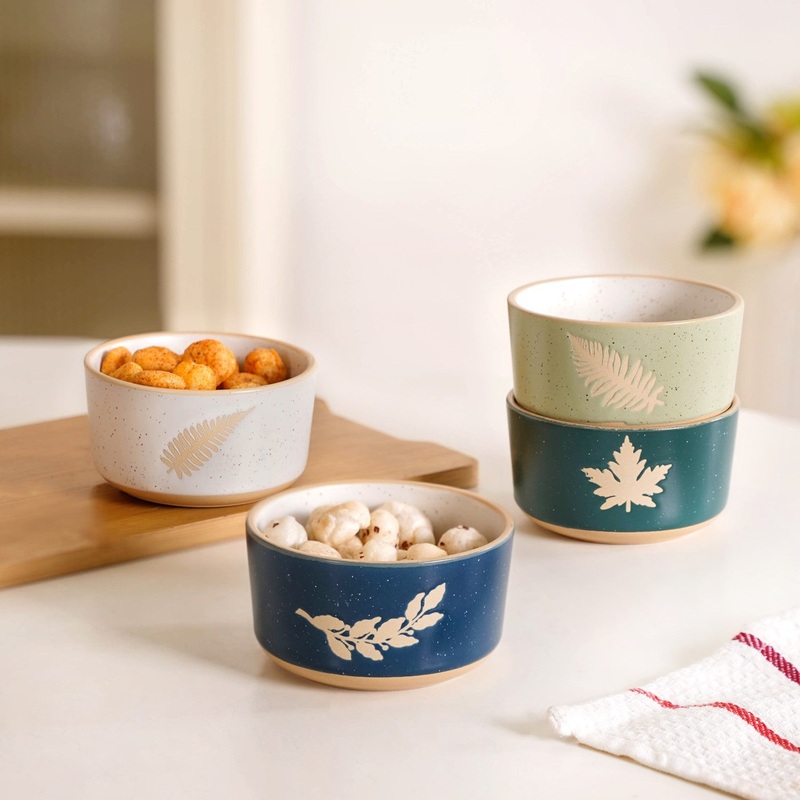 Spring Leaf Ceramic Snack Bowl Set Of 4 180ml