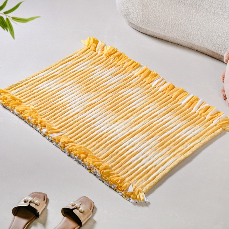 Sunny Stripes Textured Yellow Floor Mat 85x62cm