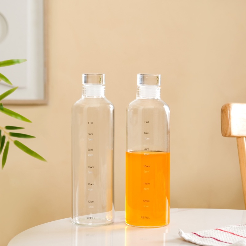 Time Marker Borosilicate Glass Water Bottle Set Of 2 550ml