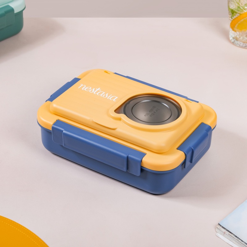 2 Grid Insulated Stainless Steel Bento Box Blue 800ml