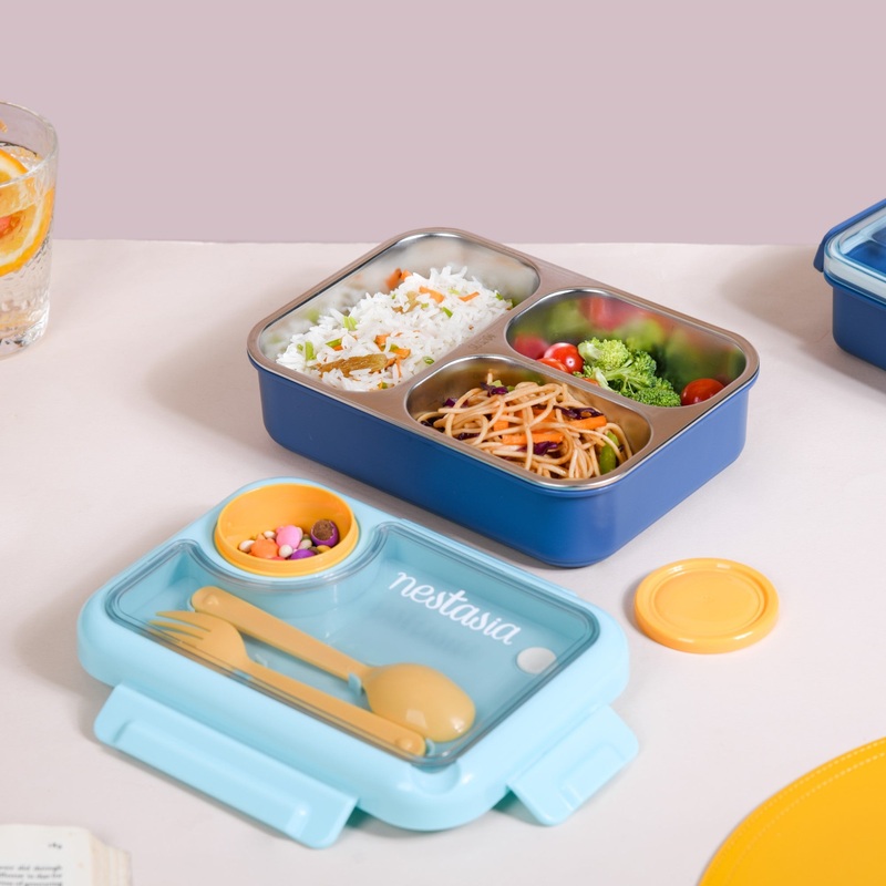 Bento Lunch Box With 3 Compartments Blue 750ml