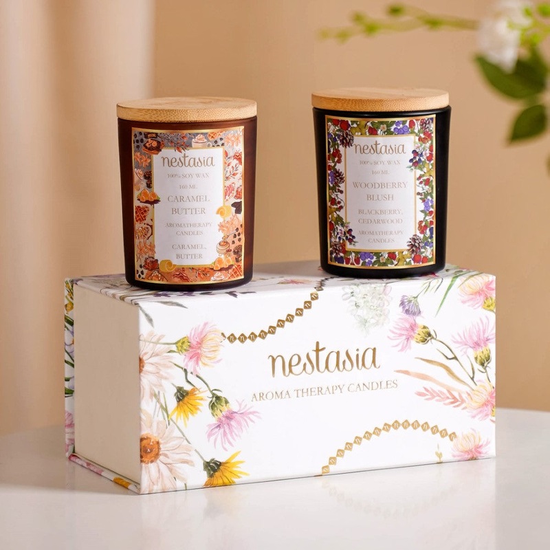 Caramel & Woodberry Scented Candles Jars Set Of 2