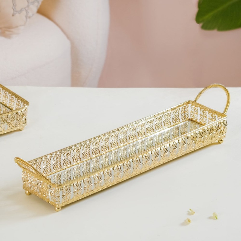 Gold Long Tray With Handles