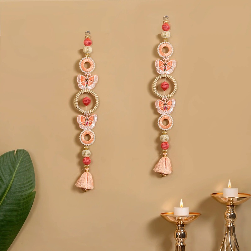 Handcrafted Butterfly Door Hanging Peach Set of 2