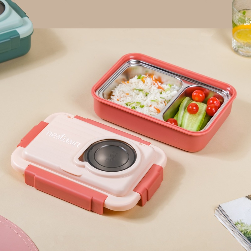 Insulated Lunch Box With 2 Compartments Pink 800ml