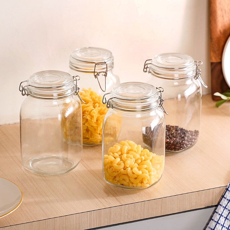 Kitchen Jars With Airtight Clip Lids Set Of 4 1500ml