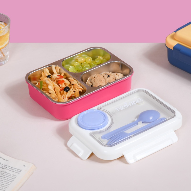 Lunch Box For Kids With 3 Individual Sections Pink 750ml
