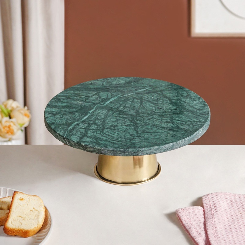 Luxe Green Marble Round Cake Stand