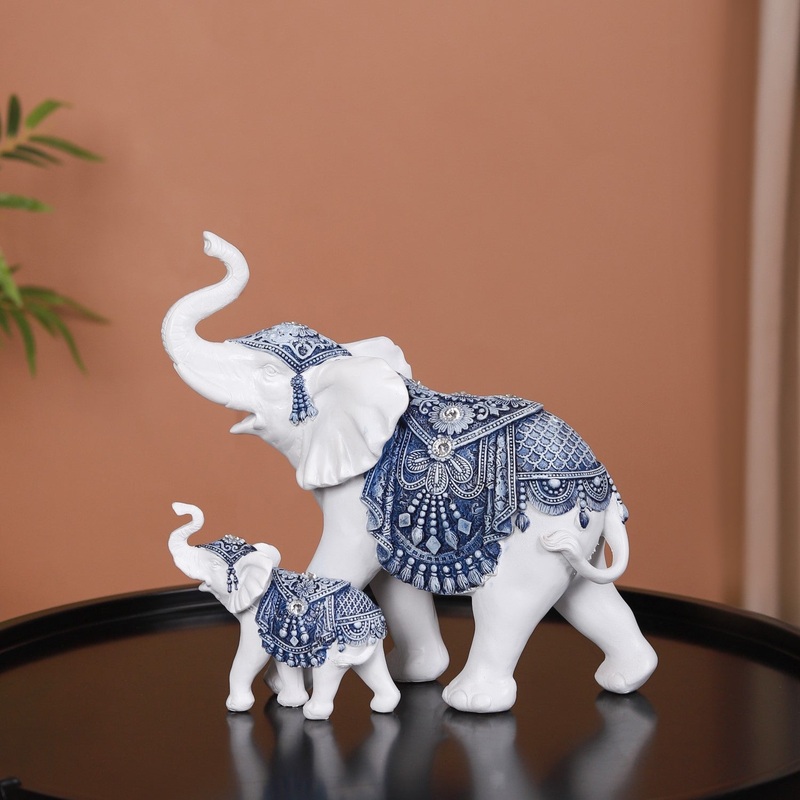 Mother Baby White Elephant Decor Showpiece
