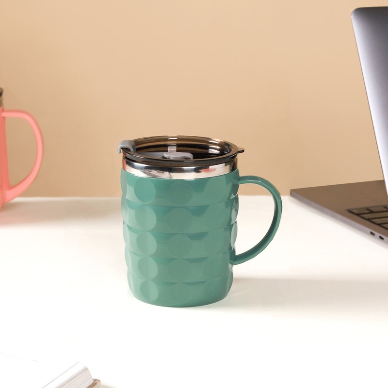 Portable Coffee Mug With Lid Green 400ml