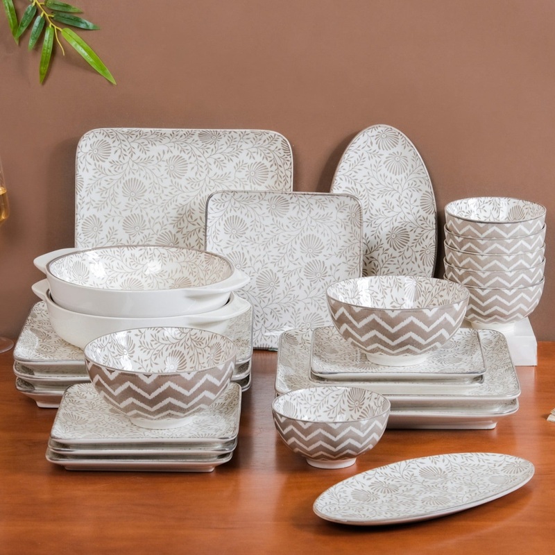 Printed Square Plates 24 Piece Dinner Set For 6
