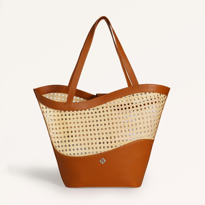 Tan Rattan Weave Beach Bag