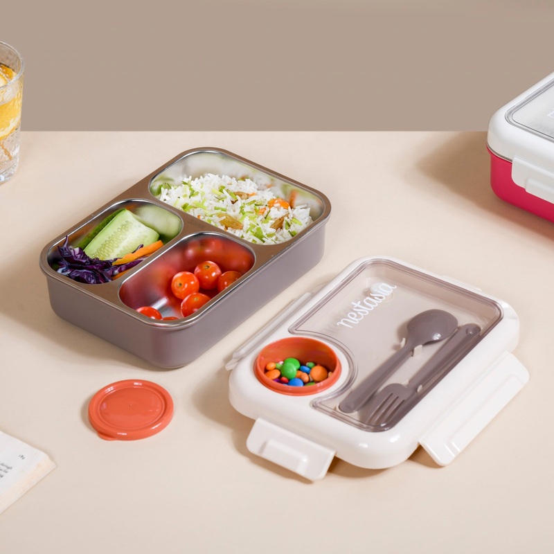 Tiffin Box For Office With 3 Compartments Brown 750ml