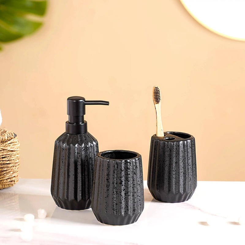 All Black Ceramic Bathroom Set Of 3