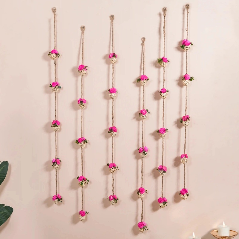 Dainty Dried Flower Wall Hanging Sustainable Set Of 6 Pink