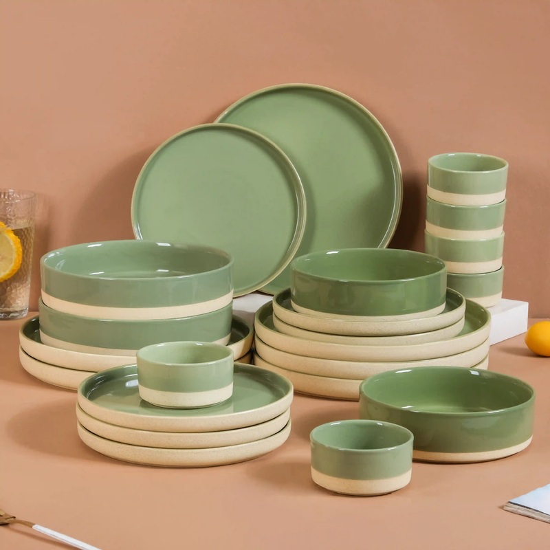 Earthy 22 Piece Dinner Set For 6 Sage Green