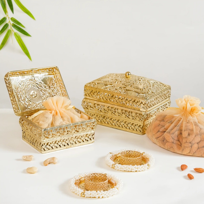 Gold Treasure Box Dry Fruits Hamper Set Of 7