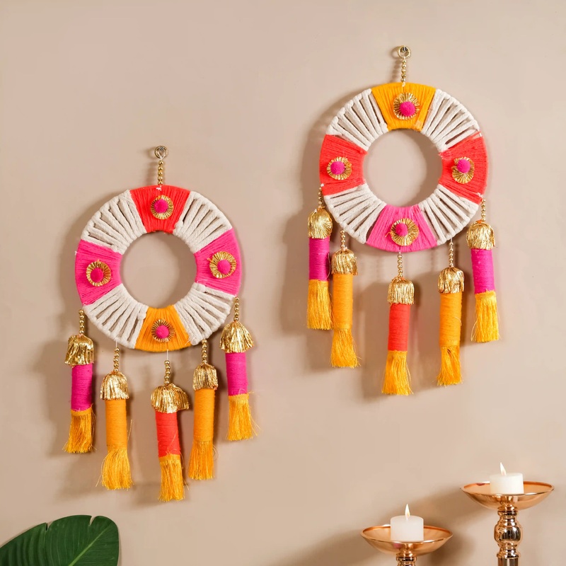 Handmade Festive Wall Hanging Set Of 2 Multicolour