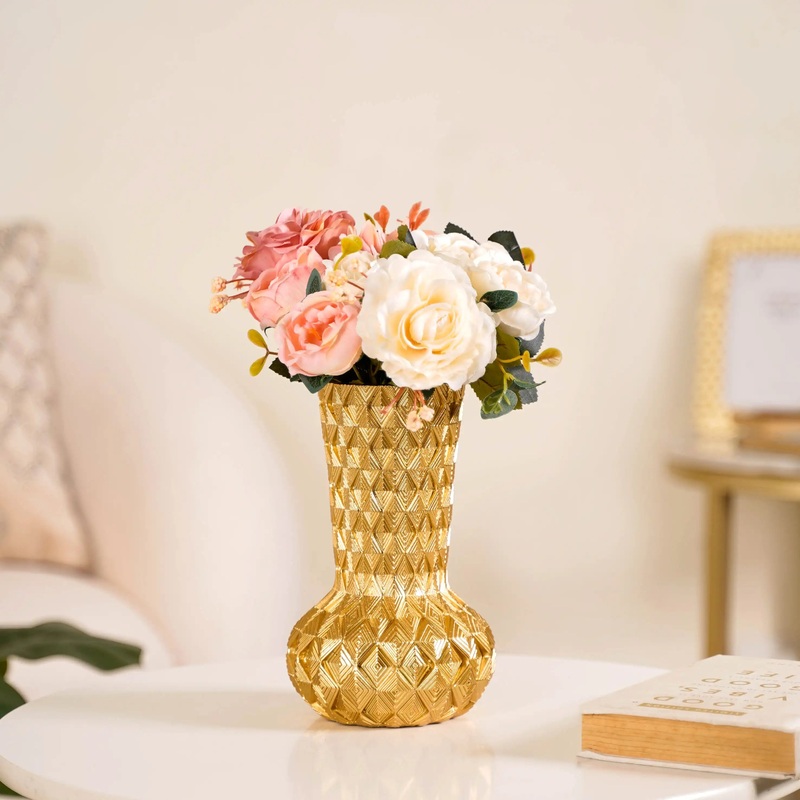 Luxe Textured Golden Flower Vase