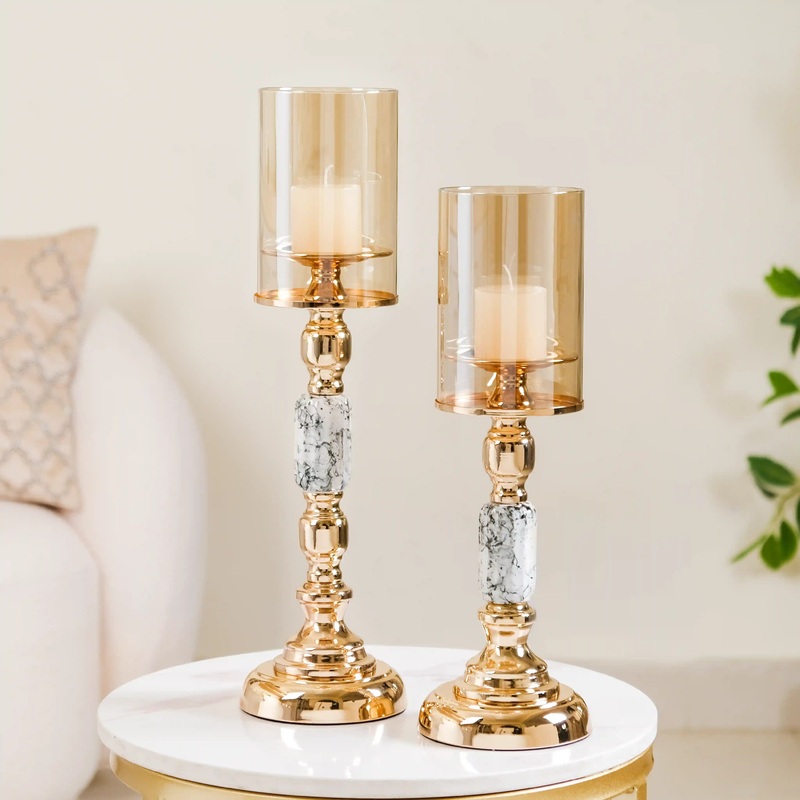 Marble Vintage Candle Holders Set Of 2