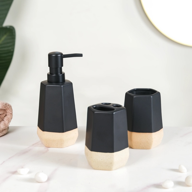 Matte Black Ceramic Bathroom Set Of 3 Dip Glazed