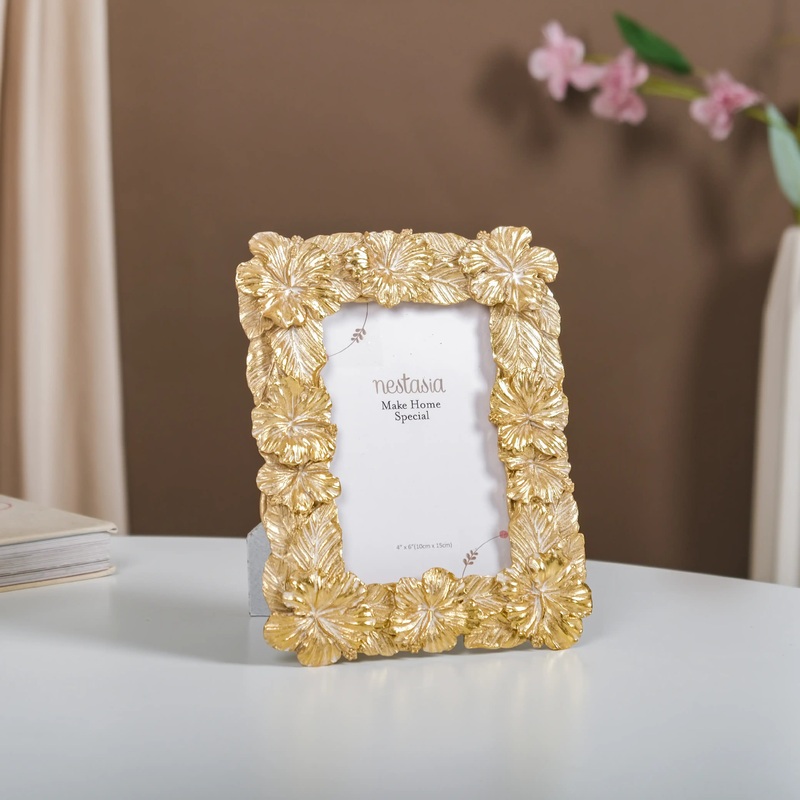 Small Hibiscus Photo Frame Gold 8.5"x6.5"