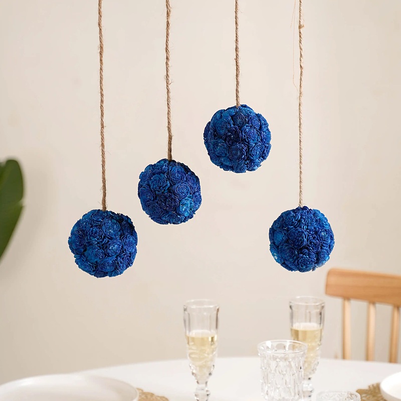 Sustainable Sola Blue Flower Ball Wall Hanging Set Of 4