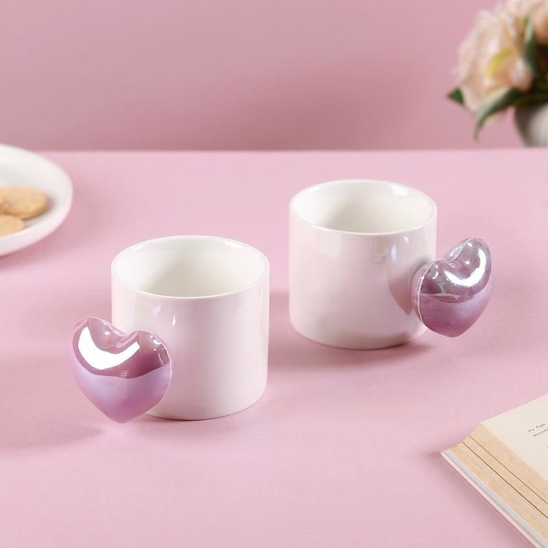 Balloon Heart Ceramic Coffee Mug Purple Set Of 2 330ml