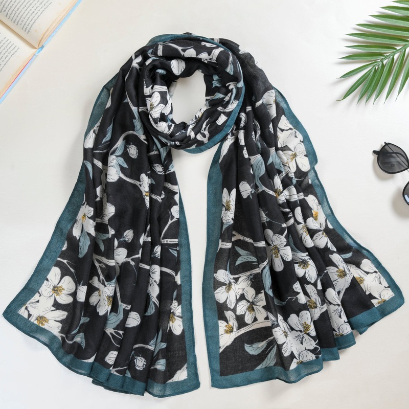Black Floral Scarf For Women