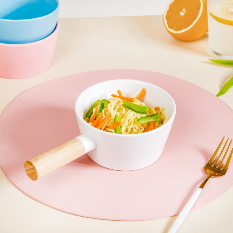 Ceramic Snack Bowl With Handle White 450 ml