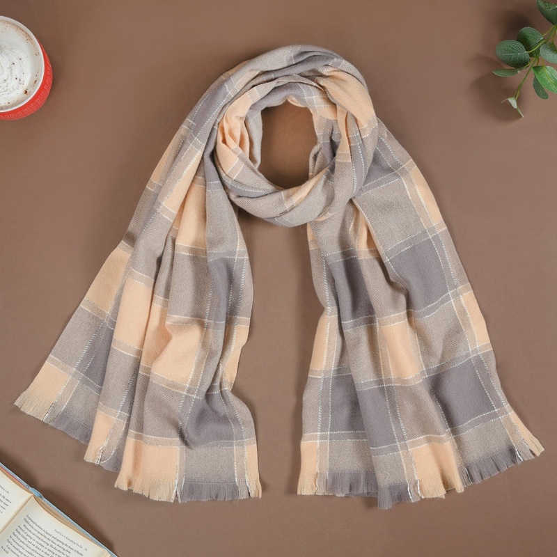 Checks Pattern Warm Shawl Scarf Grey And Beige