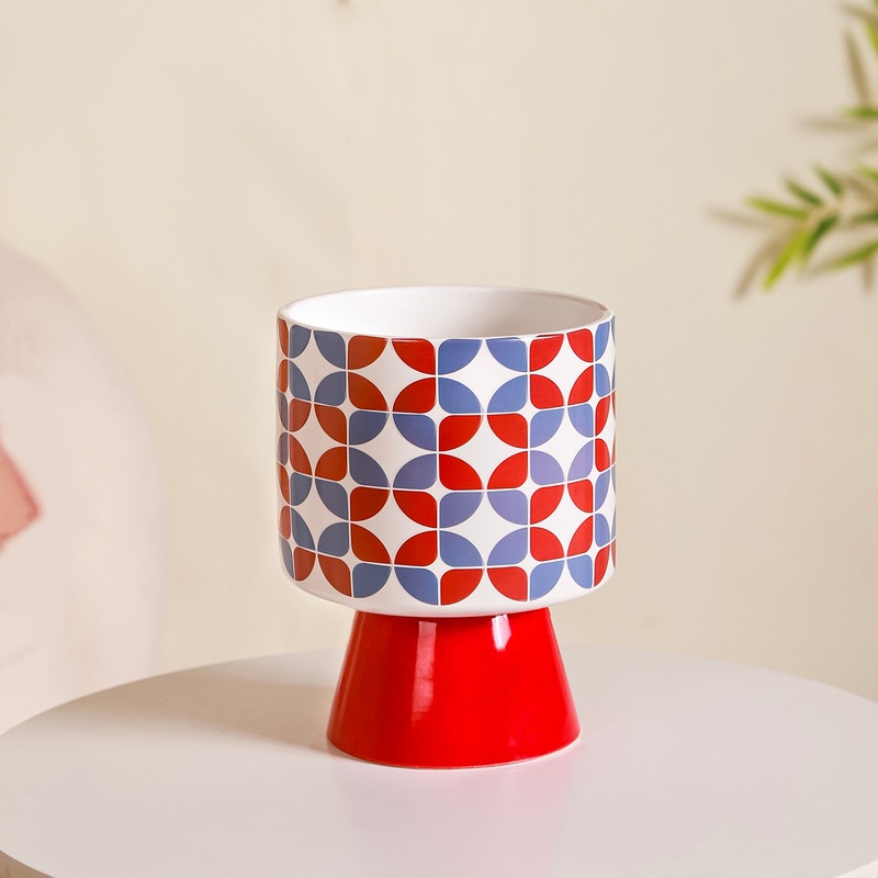 Colourful Pedestal Vase Bauhaus Red