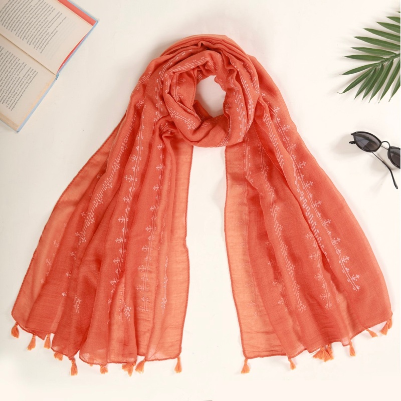 Cross Stitch Scarf With Tassels Orange