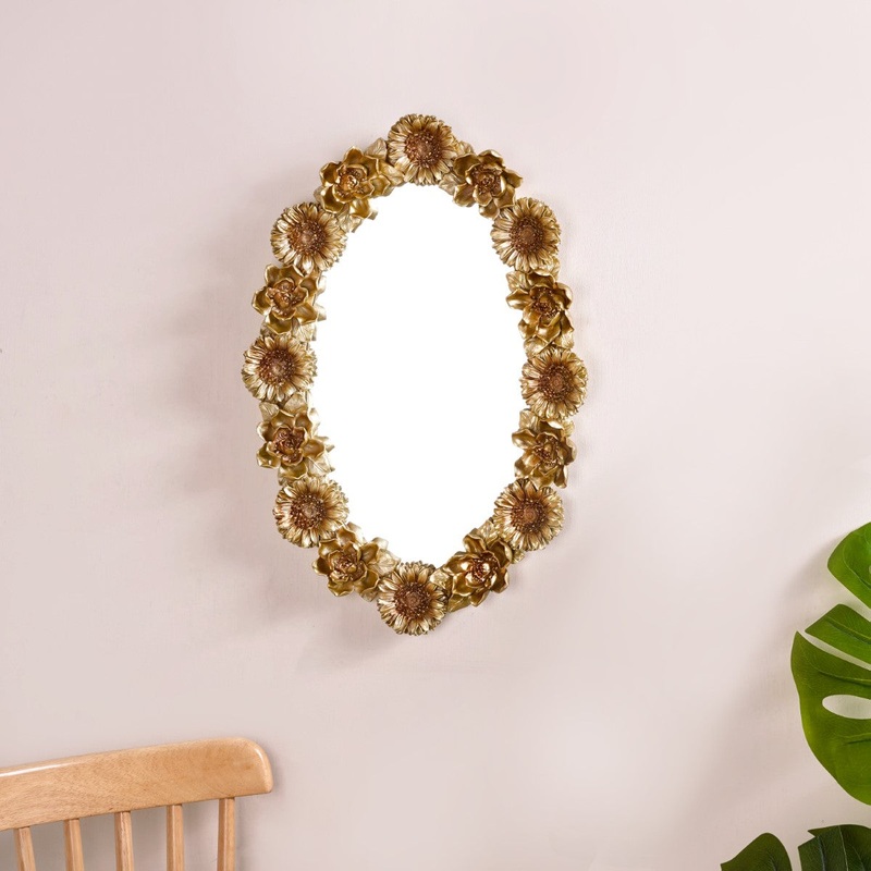 Floral Decorative Wall Mirror Gold