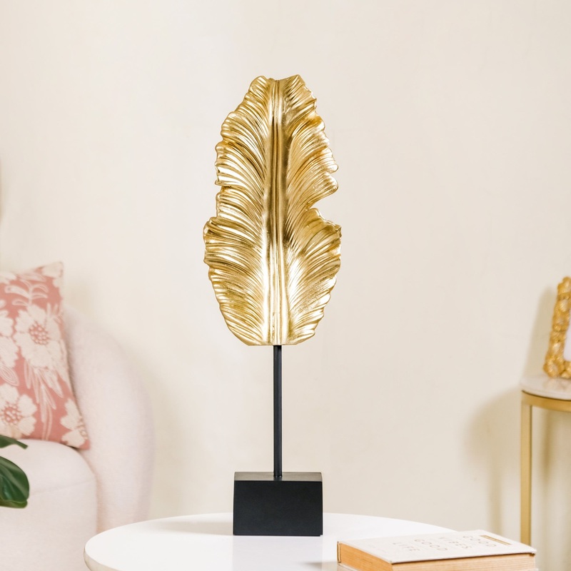 Gold Leaf Feather Resin Showpiece