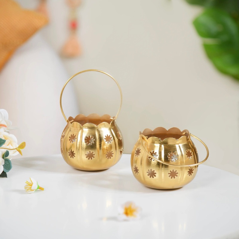 Gold Metal Votive Holder Set Of 2