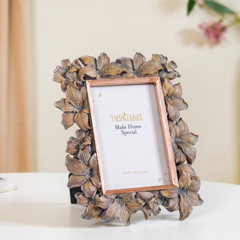 Hibiscus Wooden Finish Resin Photo Frame 9"x6.5"