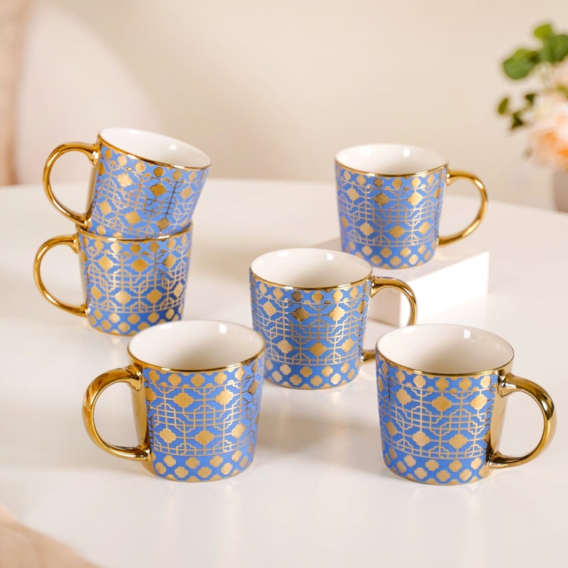 Lavish Gold Teacup Set of 6 Blue 280ml