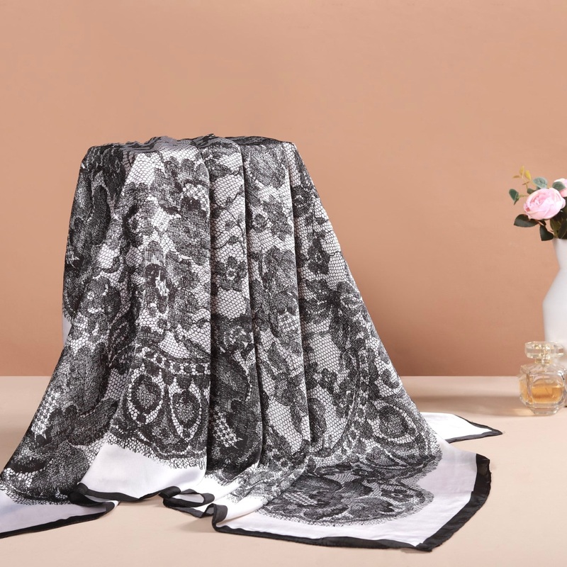 Luxur Lace Pattern Square Scarf Black And White