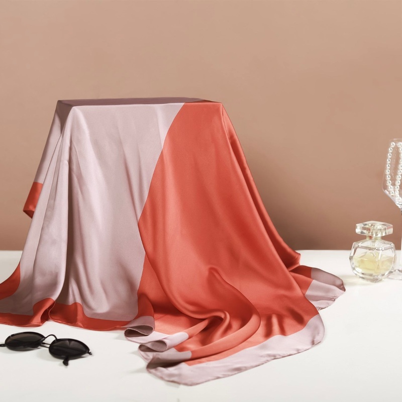 Luxury Red And Champagne Pink Silky Scarf for Women