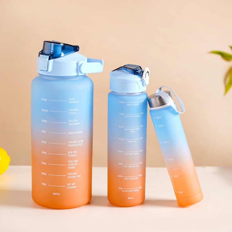 Motivational Water Bottles Set of 3 Blue Orange