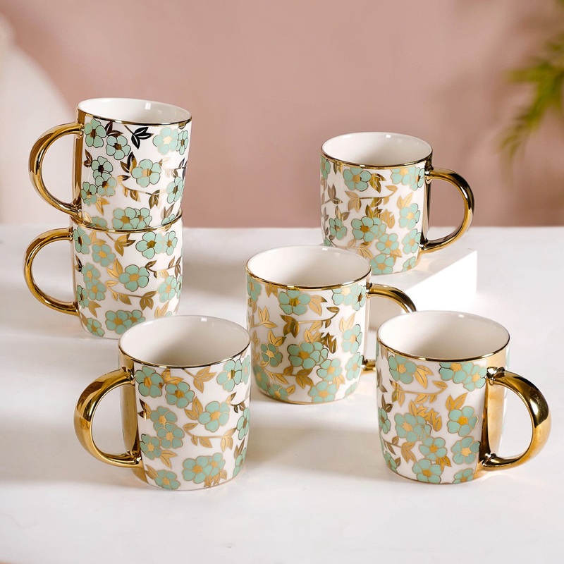 Pastel Flowers Ceramic Teacup Set of 6 330ml