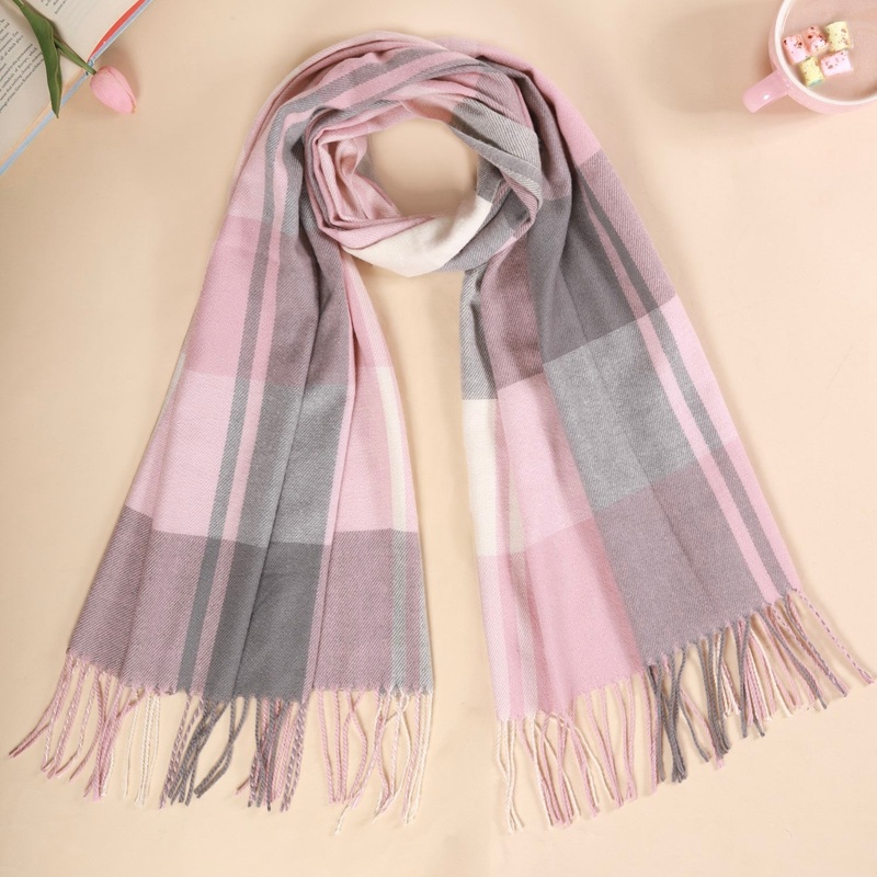 Plaid Pink And Grey Blanket Scarf