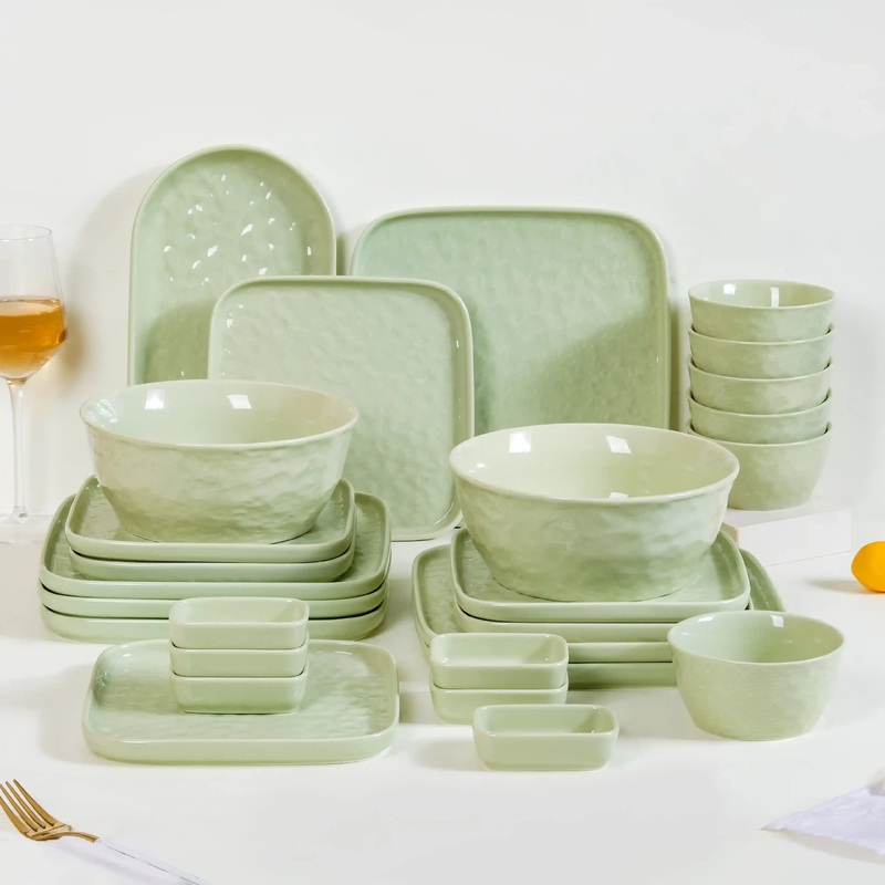 Sage Green Textured 27-Piece Dinner Set For 6