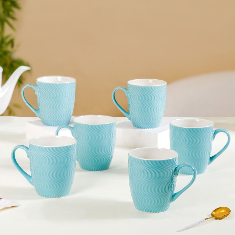 Set of 6 Blue Ocean Waves Mug 230ml