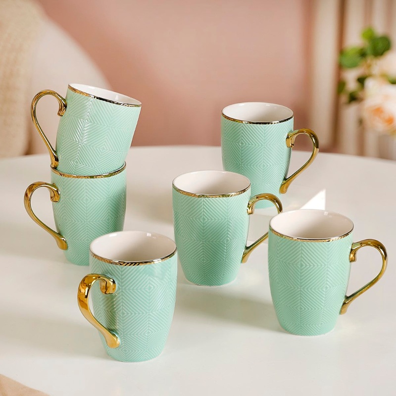 Set of 6 Green Ceramic Cup For Coffee 330ml