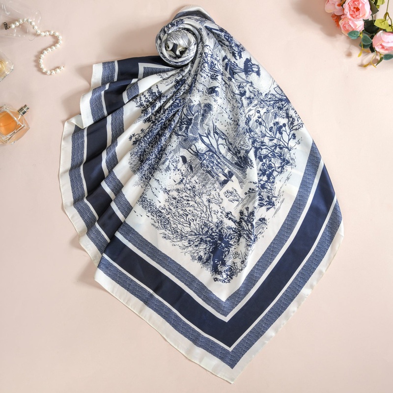 Toile De Jouy Pattern Fashion Silk Scarf