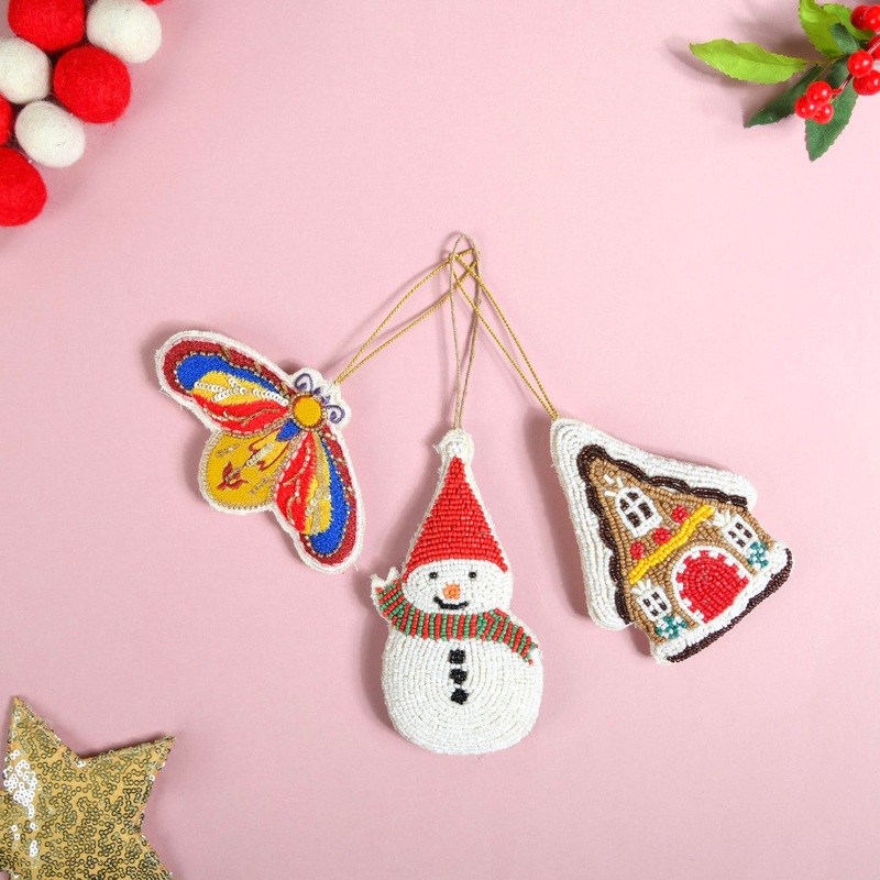 Christmas Hanging Ornament Set of 3 Multicolour
